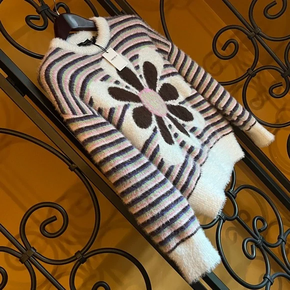 FOREVER 21 Fuzzy Striped Floral Graphic Sweater - Picture 6 of 16